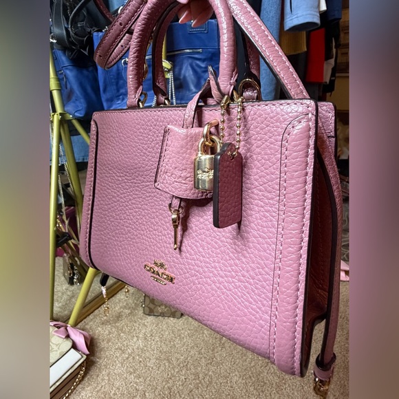 Coach Mini Zoe Satchel Pink Pebbled Leather Lock Key Crossbody Style 8015 - Picture 7 of 16